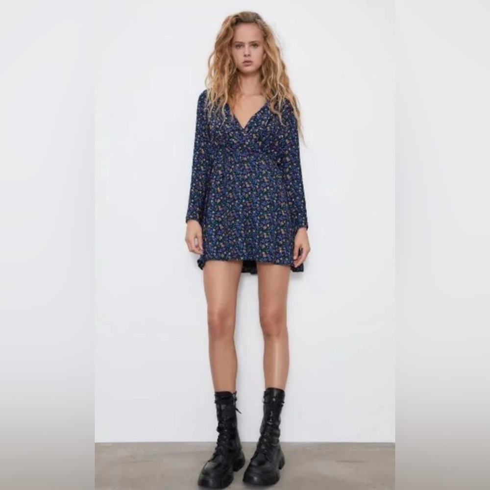 Zara Floral Long Sleeve Dress - Blue and Pink